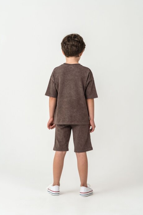 U.S. Polo Assn. Erkek Çocuk %100 Pamuk Bisiklet Yaka Nakışlı Yazlık Regular Fit Kahverengi Bermuda Takım US2436-C-V2 - 4