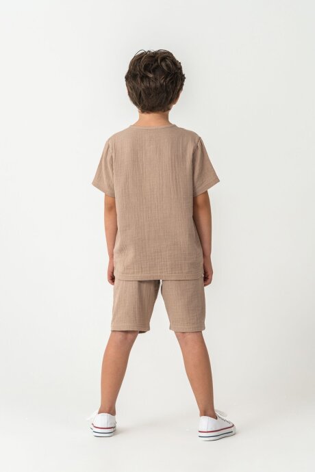U.S. Polo Assn. Erkek Çocuk %100 Pamuk Bisiklet Yaka Nakışlı Yazlık Regular Fit Kahverengi Bermuda Takım US2439-C-V5 - 4