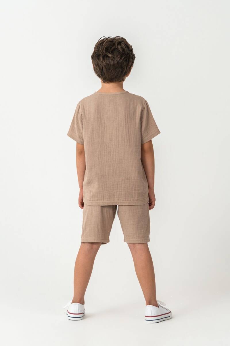 U.S. Polo Assn. Erkek Çocuk %100 Pamuk Bisiklet Yaka Nakışlı Yazlık Regular Fit Kahverengi Bermuda Takım US2439-C-V5 - 4