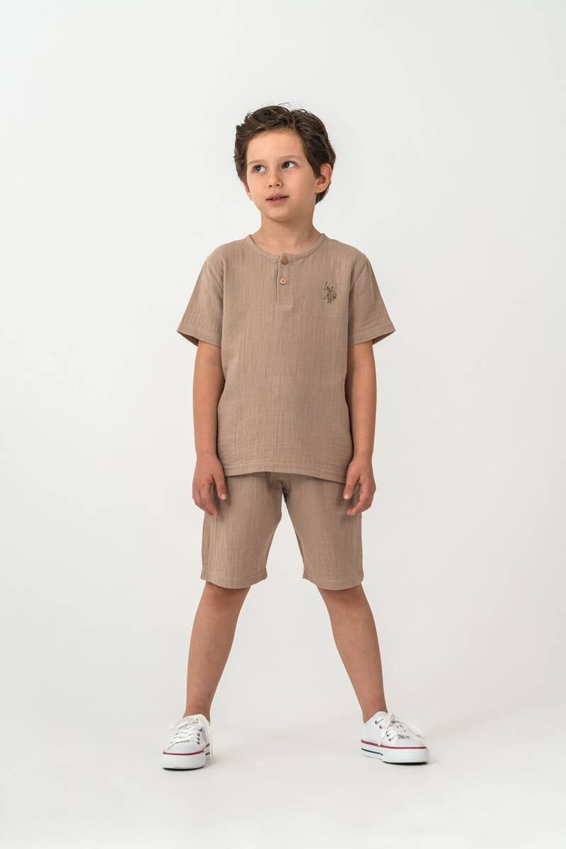 U.S. Polo Assn. Erkek Çocuk Kahverengi Bermuda Takım