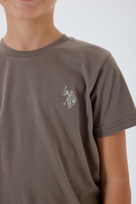 U.S. Polo Assn. Erkek Çocuk %100 Pamuk Bisiklet Yaka Nakışlı Yazlık Regular Fit Kahverengi Bermuda Takım US2427-C-V1 - 5