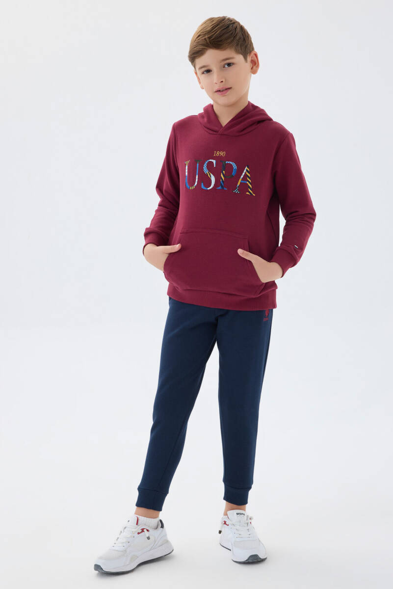 U.S. Polo Assn. Erkek Çocuk Pamuklu Kapüşonlu Sargı Nakışlı Kışlık Regular Fit Bordo Eşofman Takımı US1518-C-V1 - 2