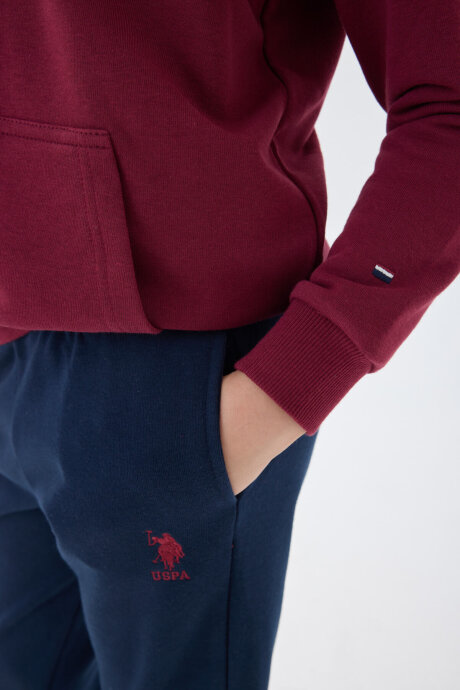 U.S. Polo Assn. Erkek Çocuk Pamuklu Kapüşonlu Sargı Nakışlı Kışlık Regular Fit Bordo Eşofman Takımı US1518-C-V1 - 3
