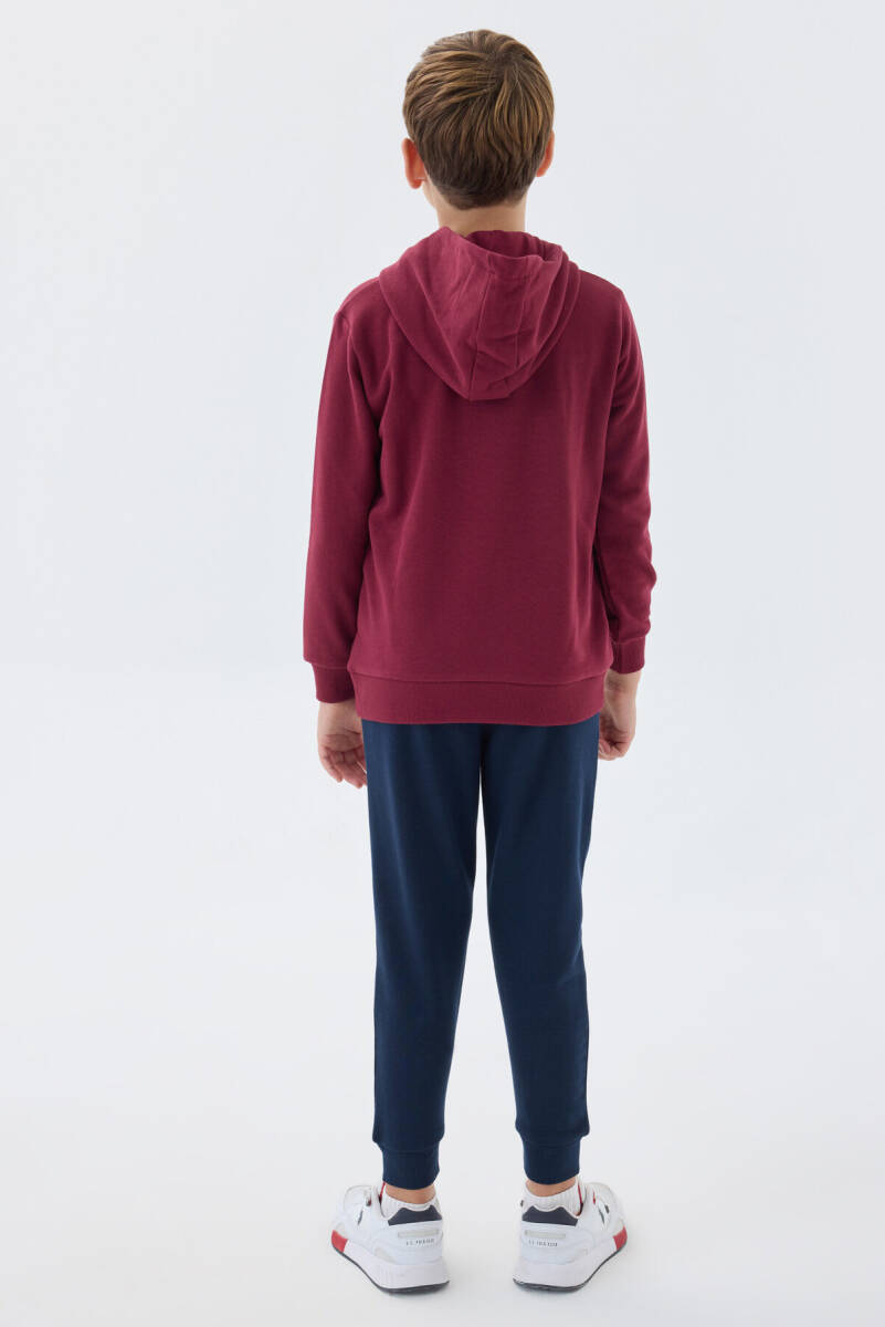 U.S. Polo Assn. Erkek Çocuk Pamuklu Kapüşonlu Sargı Nakışlı Kışlık Regular Fit Bordo Eşofman Takımı US1518-C-V1 - 5