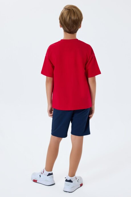 U.S. Polo Assn. Erkek Çocuk %100 Pamuk Bisiklet Yaka Nakışlı Yazlık Regular Fit Kırmızı Bermuda Takım US2408-C-V1 - 4