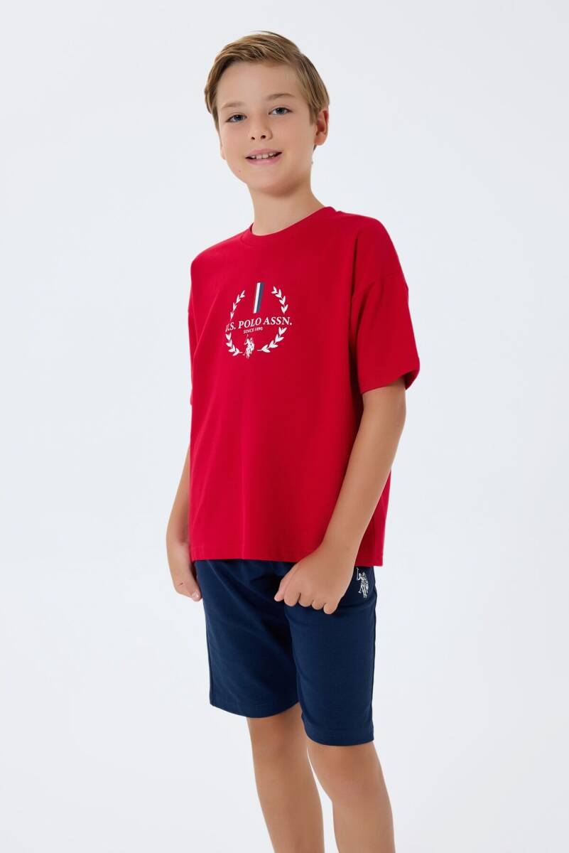 U.S. Polo Assn. Erkek Çocuk %100 Pamuk Bisiklet Yaka Nakışlı Yazlık Regular Fit Kırmızı Bermuda Takım US2408-C-V1 - 5