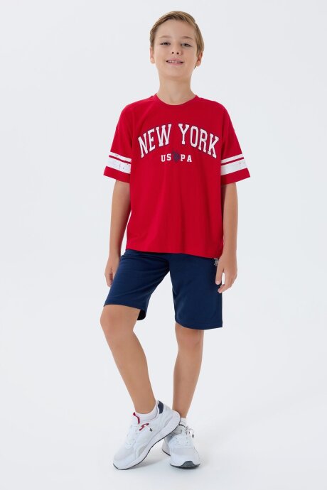 U.S. Polo Assn. Erkek Çocuk Bisiklet Yaka Nakışlı Yazlık Regular Fit Kırmızı Bermuda Takım US2415-C-V2 (1)