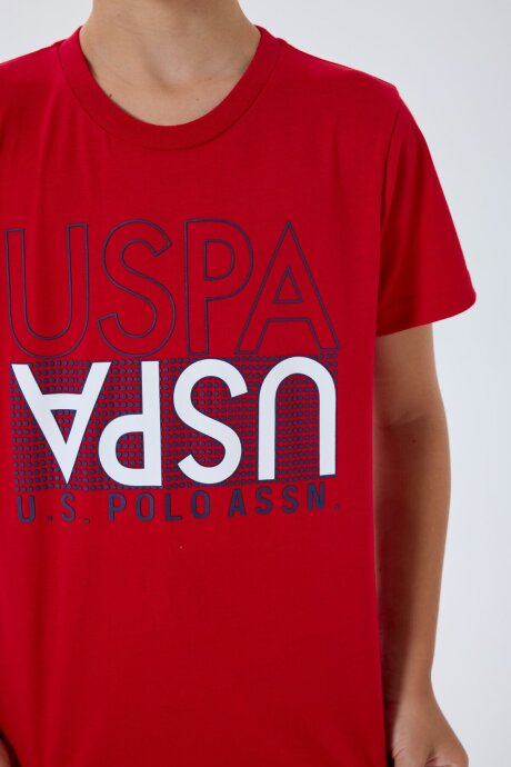 U.S. Polo Assn. Erkek Çocuk %100 Pamuk Bisiklet Yaka Nakışlı Yazlık Regular Fit Kırmızı Bermuda Takım US2417-C-V2 - 3