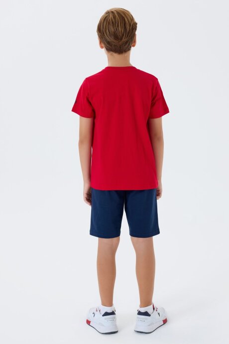U.S. Polo Assn. Erkek Çocuk %100 Pamuk Bisiklet Yaka Nakışlı Yazlık Regular Fit Kırmızı Bermuda Takım US2417-C-V2 - 4
