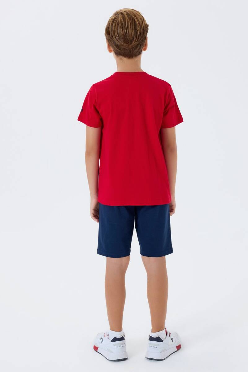 U.S. Polo Assn. Erkek Çocuk %100 Pamuk Bisiklet Yaka Nakışlı Yazlık Regular Fit Kırmızı Bermuda Takım US2417-C-V2 - 4