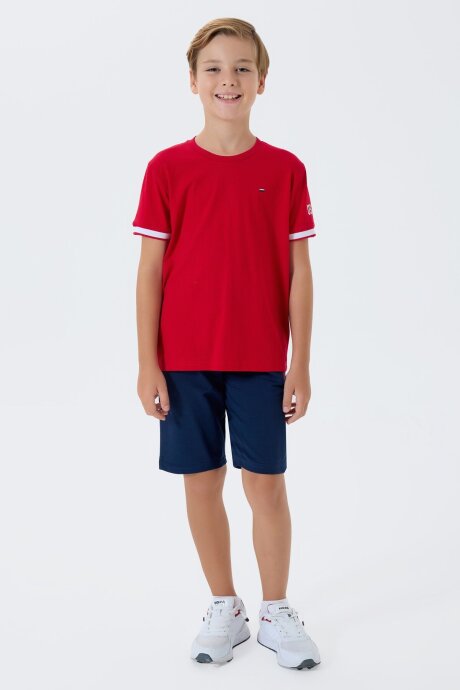 U.S. Polo Assn. Erkek Çocuk %100 Pamuk Bisiklet Yaka Nakışlı Yazlık Regular Fit Kırmızı Bermuda Takım US2424-C-V1 - 3