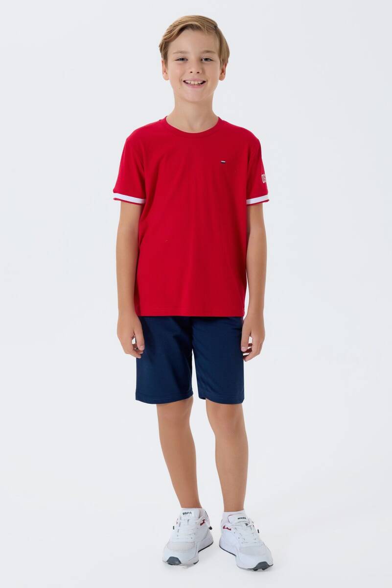 U.S. Polo Assn. Erkek Çocuk %100 Pamuk Bisiklet Yaka Nakışlı Yazlık Regular Fit Kırmızı Bermuda Takım US2424-C-V1 - 3