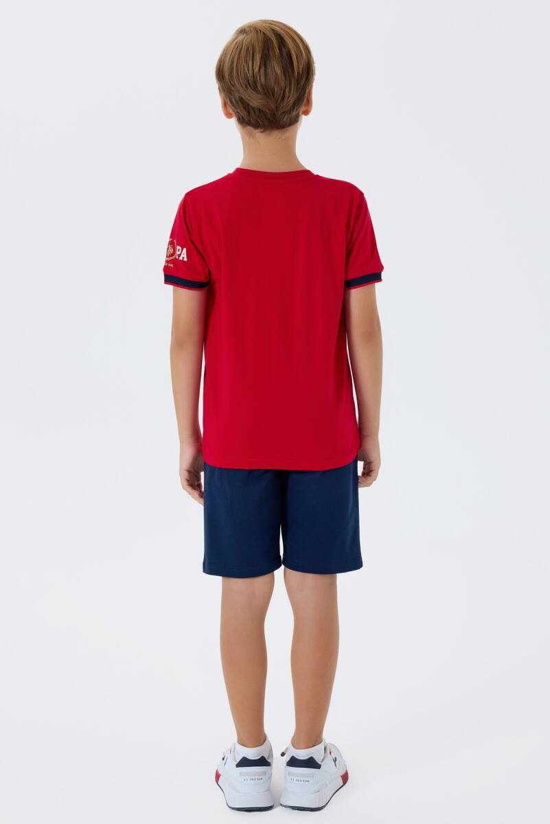 U.S. Polo Assn. Erkek Çocuk %100 Pamuk Bisiklet Yaka Nakışlı Yazlık Regular Fit Kırmızı Bermuda Takım US2424-C-V1 - 4