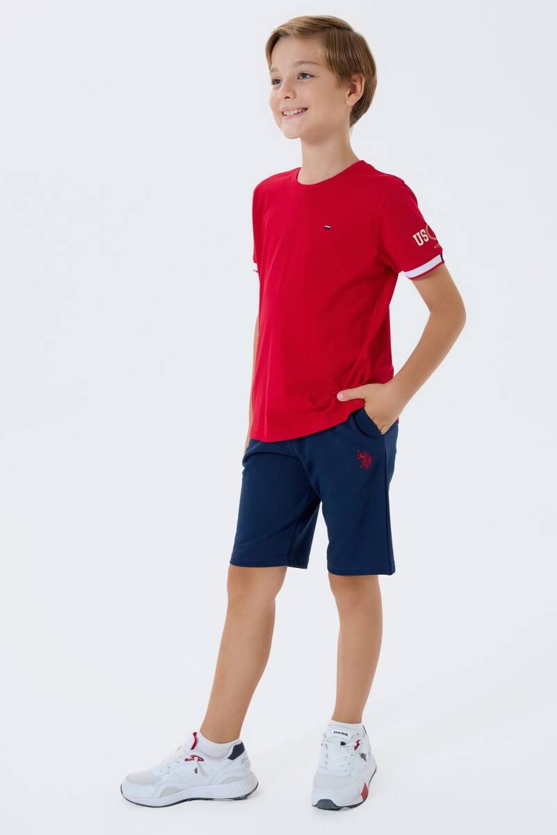 U.S. Polo Assn. Erkek Çocuk %100 Pamuk Bisiklet Yaka Nakışlı Yazlık Regular Fit Kırmızı Bermuda Takım US2424-C-V1 - 5