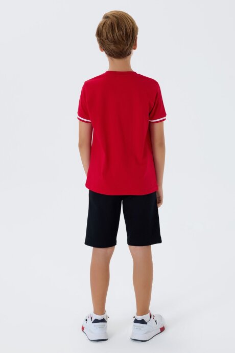 U.S. Polo Assn. Erkek Çocuk %100 Pamuk Bisiklet Yaka Nakışlı Yazlık Regular Fit Kırmızı Bermuda Takım US2426-C-V2 - 4