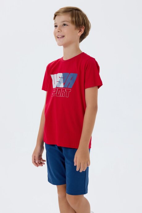 U.S. Polo Assn. Erkek Çocuk Bisiklet Yaka Nakışlı Yazlık Regular Fit Kırmızı Bermuda Takım US2432-C-V3 (1)