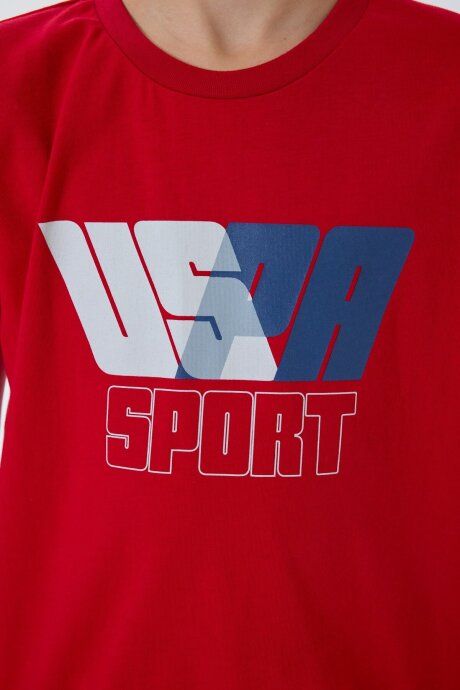 U.S. Polo Assn. Erkek Çocuk Bisiklet Yaka Nakışlı Yazlık Regular Fit Kırmızı Bermuda Takım US2432-C-V3 - 3