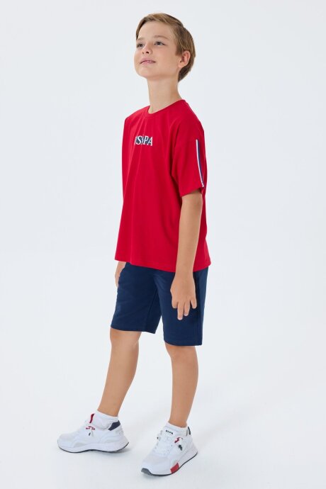 U.S. Polo Assn. Erkek Çocuk Bisiklet Yaka Nakışlı Yazlık Regular Fit Kırmızı Bermuda Takım US2402-C-V1