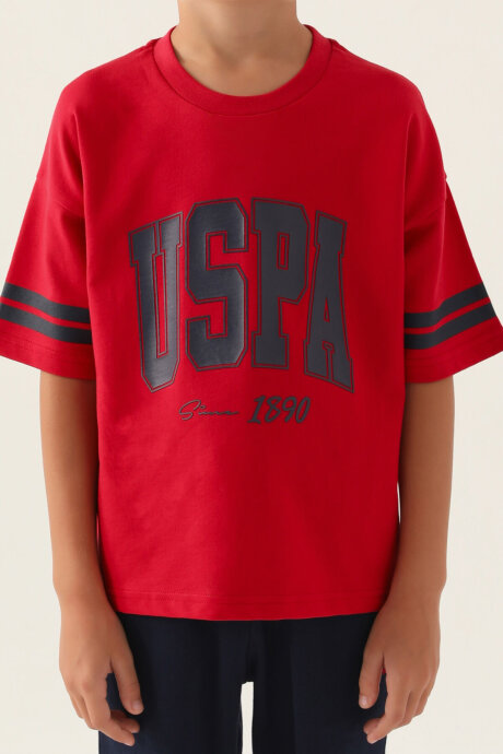 U.S. Polo Assn. Erkek Çocuk Pamuklu Bisiklet Yaka Pigment Baskılı Yazlık Regular Fit Kırmızı Bermuda Takım US1709-C-V4 - 4