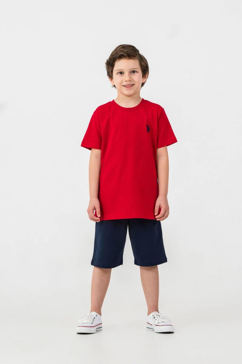 U.S. Polo Assn. Erkek Çocuk %100 Pamuk Bisiklet Yaka Nakışlı Yazlık Regular Fit Kırmızı Bermuda Takım US2427-C-V3 - 2