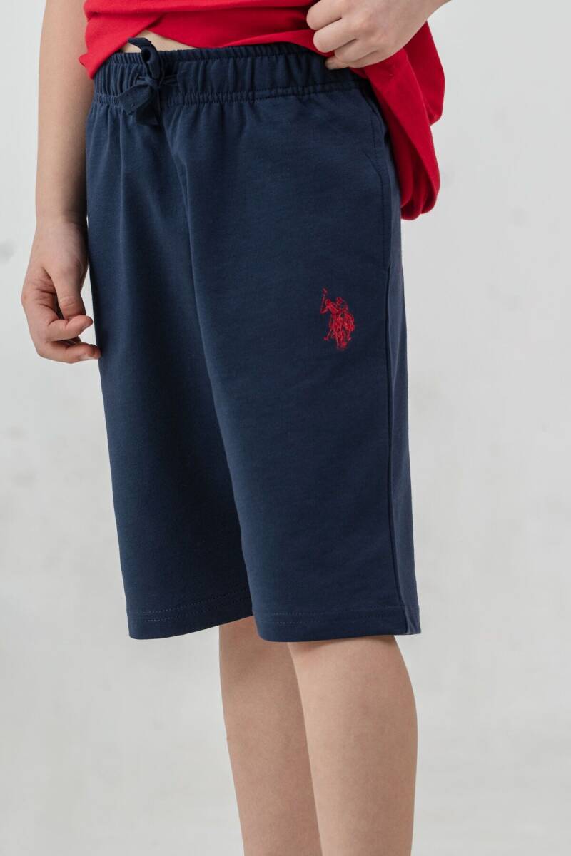 U.S. Polo Assn. Erkek Çocuk %100 Pamuk Bisiklet Yaka Nakışlı Yazlık Regular Fit Kırmızı Bermuda Takım US2427-C-V3 - 3