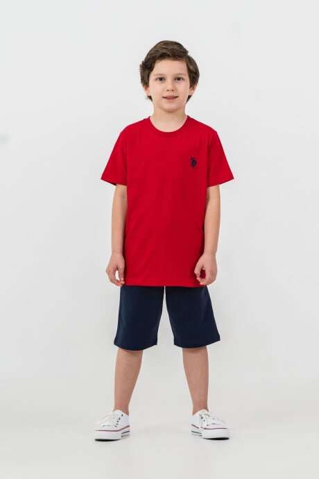 U.S. Polo Assn. Erkek Çocuk %100 Pamuk Bisiklet Yaka Nakışlı Yazlık Regular Fit Kırmızı Bermuda Takım US2427-C-V3 - 5