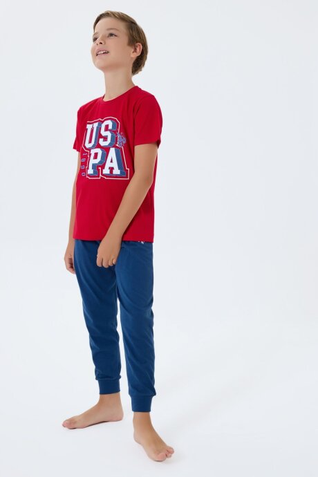 U.S. Polo Assn. Erkek Çocuk Bisiklet Yaka Nakışlı Yazlık Regular Fit Kırmızı Pijama Takımı US2410-C-V2 (1)