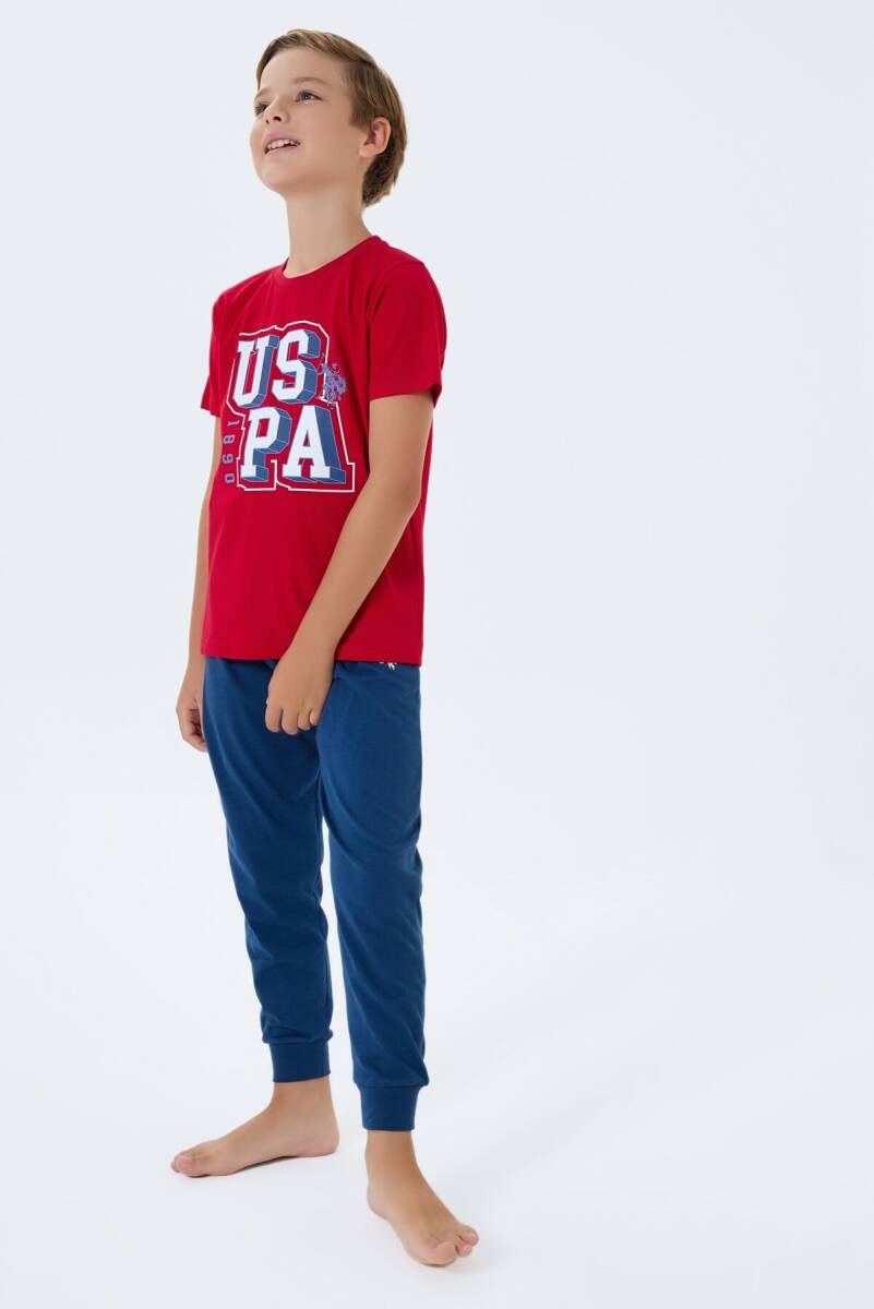 U.S. Polo Assn. Erkek Çocuk Bisiklet Yaka Nakışlı Yazlık Regular Fit Kırmızı Pijama Takımı US2410-C-V2 - 2