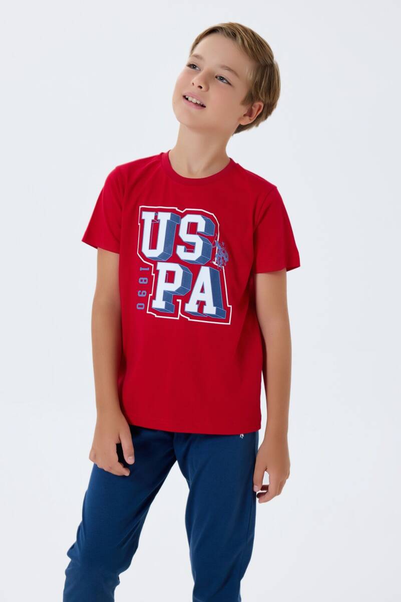 U.S. Polo Assn. Erkek Çocuk Bisiklet Yaka Nakışlı Yazlık Regular Fit Kırmızı Pijama Takımı US2410-C-V2 - 3