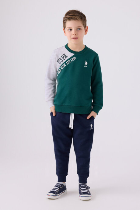 U.S. Polo Assn. Erkek Çocuk Pamuklu Bisiklet Yaka Empirme Baskılı Kışlık Regular Fit Yeşil Eşofman Takımı US1921-C-V1