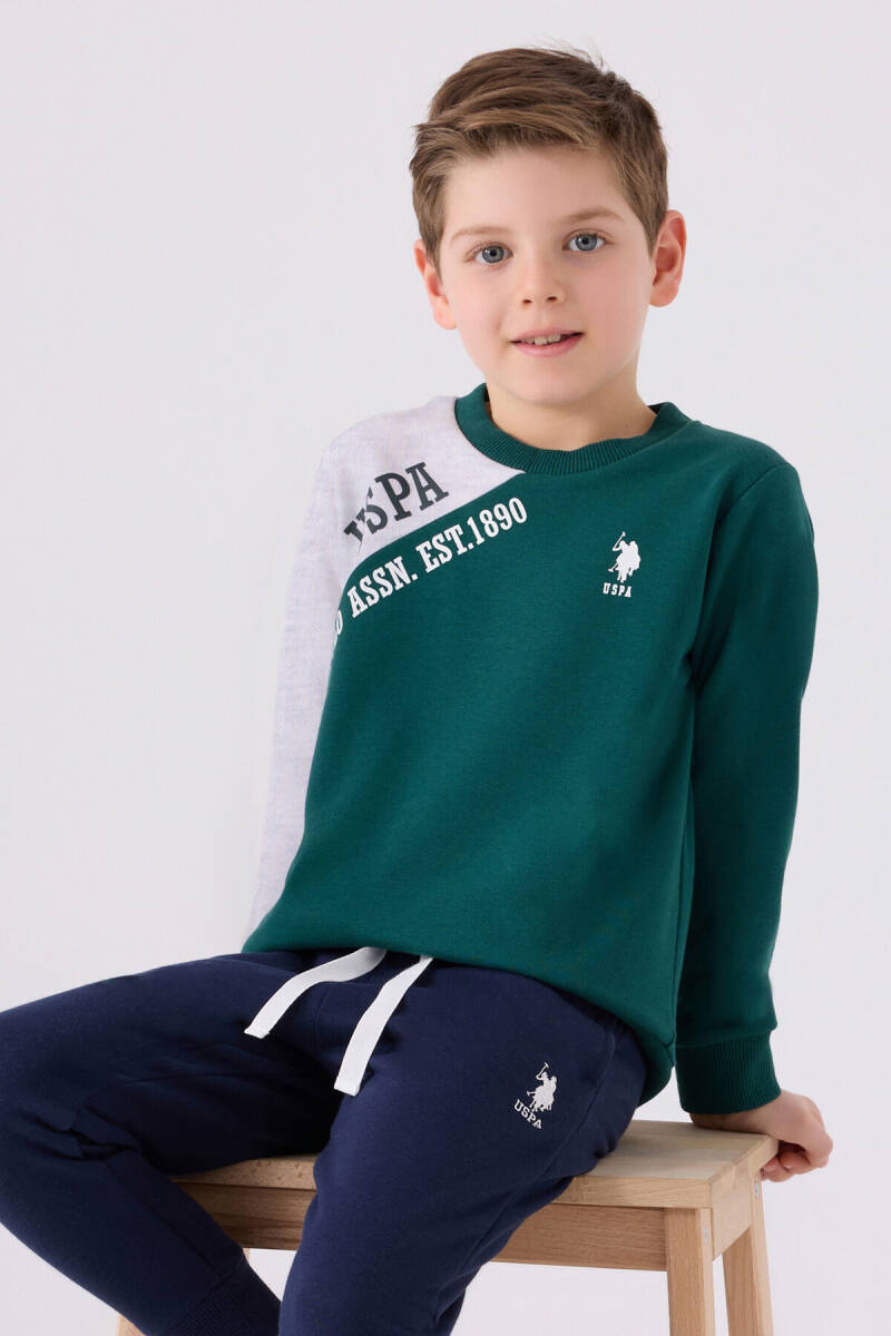 U.S. Polo Assn. Erkek Çocuk Pamuklu Bisiklet Yaka Empirme Baskılı Kışlık Regular Fit Yeşil Eşofman Takımı US1921-C-V1 - 2