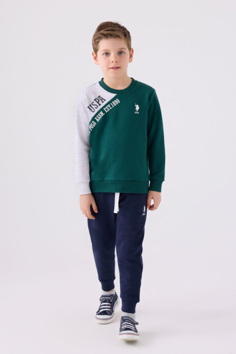 U.S. Polo Assn. Erkek Çocuk Pamuklu Bisiklet Yaka Empirme Baskılı Kışlık Regular Fit Yeşil Eşofman Takımı US1921-C-V1 - 3