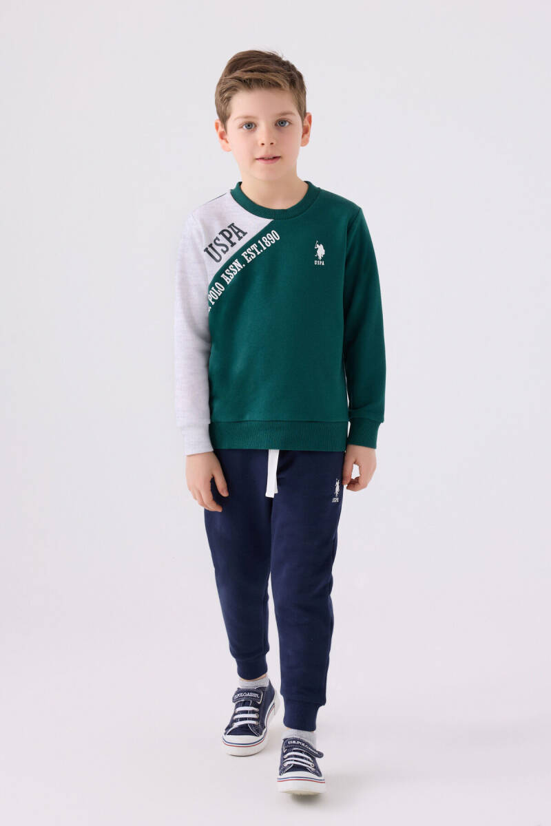 U.S. Polo Assn. Erkek Çocuk Pamuklu Bisiklet Yaka Empirme Baskılı Kışlık Regular Fit Yeşil Eşofman Takımı US1921-C-V1 - 3
