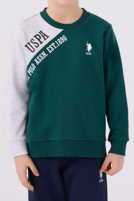 U.S. Polo Assn. Erkek Çocuk Pamuklu Bisiklet Yaka Empirme Baskılı Kışlık Regular Fit Yeşil Eşofman Takımı US1921-C-V1 - 4
