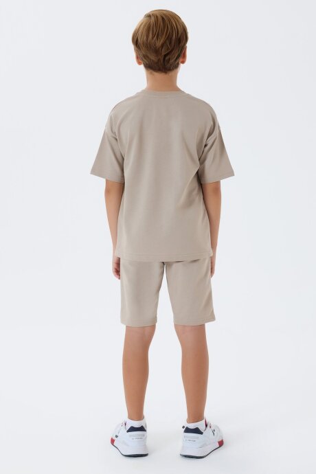 U.S. Polo Assn. Erkek Çocuk %100 Pamuk Bisiklet Yaka Nakışlı Yazlık Regular Fit Krem Bermuda Takım US2434-C-V2 - 4