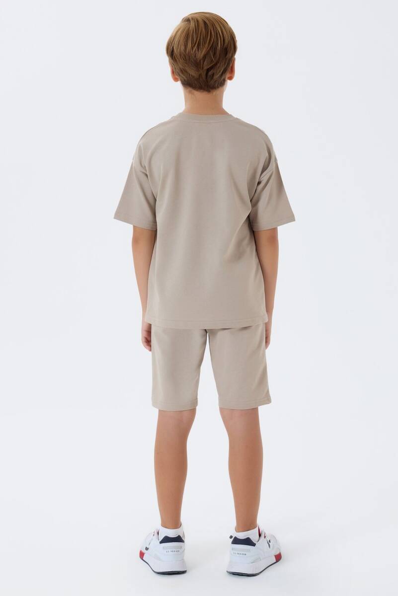 U.S. Polo Assn. Erkek Çocuk %100 Pamuk Bisiklet Yaka Nakışlı Yazlık Regular Fit Krem Bermuda Takım US2434-C-V2 - 4