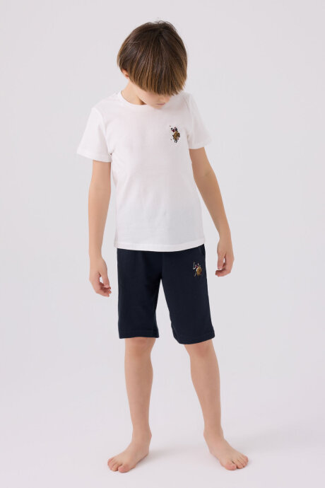 U.S. Polo Assn. Erkek Çocuk Pamuklu Bisiklet Yaka Sargı Nakışlı Yazlık Regular Fit Beyaz Bermuda Takım US1391-C-V7 - 3