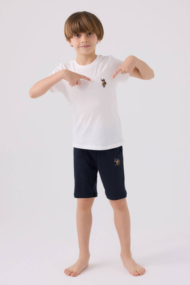 U.S. Polo Assn. Erkek Çocuk Pamuklu Bisiklet Yaka Sargı Nakışlı Yazlık Regular Fit Beyaz Bermuda Takım US1391-C-V7 - 1