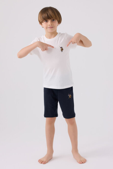 U.S. Polo Assn. Erkek Çocuk Bisiklet Yaka Sargı Nakışlı Yazlık Regular Fit Beyaz Bermuda Takım US1391-C-V7