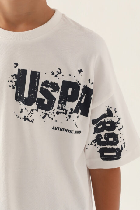 U.S. Polo Assn. Erkek Çocuk Pamuklu Bisiklet Yaka Pigment Baskılı Yazlık Regular Fit Krem Bermuda Takım US1735-C-V1 - 4
