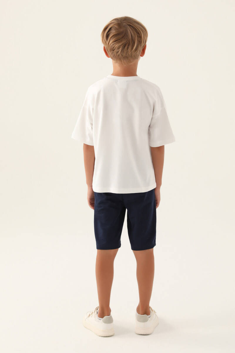 U.S. Polo Assn. Erkek Çocuk Pamuklu Bisiklet Yaka Pigment Baskılı Yazlık Regular Fit Krem Bermuda Takım US1735-C-V1 - 5