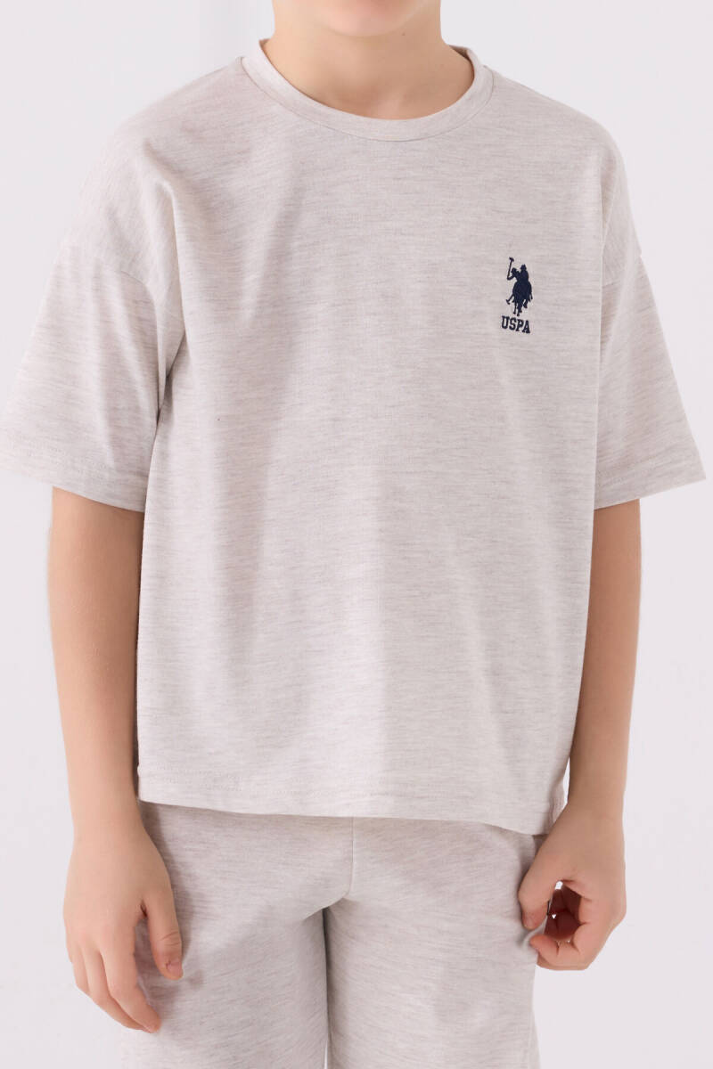 U.S. Polo Assn. Erkek Çocuk Pamuklu Bisiklet Yaka Sargı Nakışlı Yazlık Regular Fit Krem Bermuda Takım US1779-C-V28 - 4