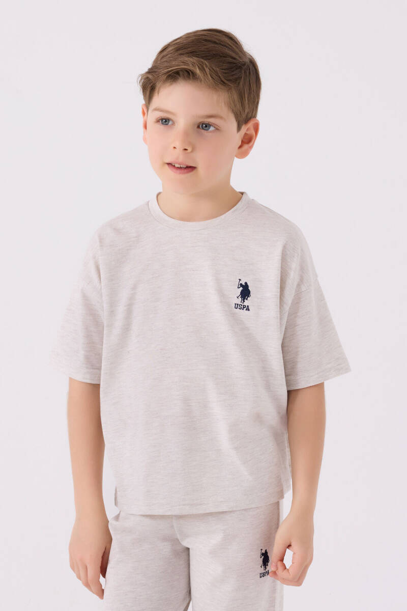 U.S. Polo Assn. Erkek Çocuk Bisiklet Yaka Sargı Nakışlı Yazlık Regular Fit Krem Bermuda Takım US1779-C-V28 - 2