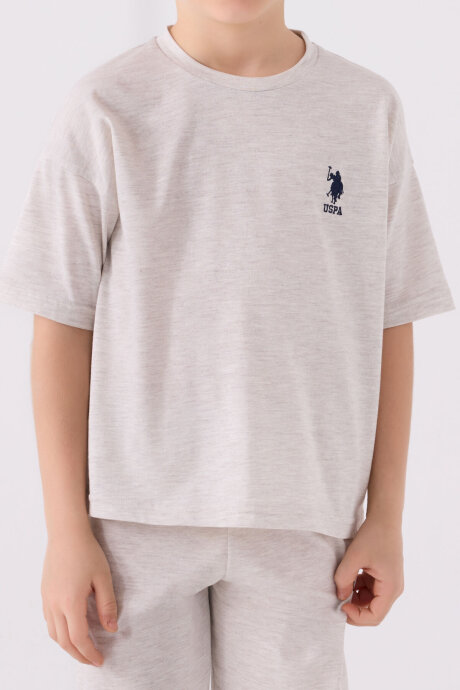 U.S. Polo Assn. Erkek Çocuk Bisiklet Yaka Sargı Nakışlı Yazlık Regular Fit Krem Bermuda Takım US1779-C-V28 - 4