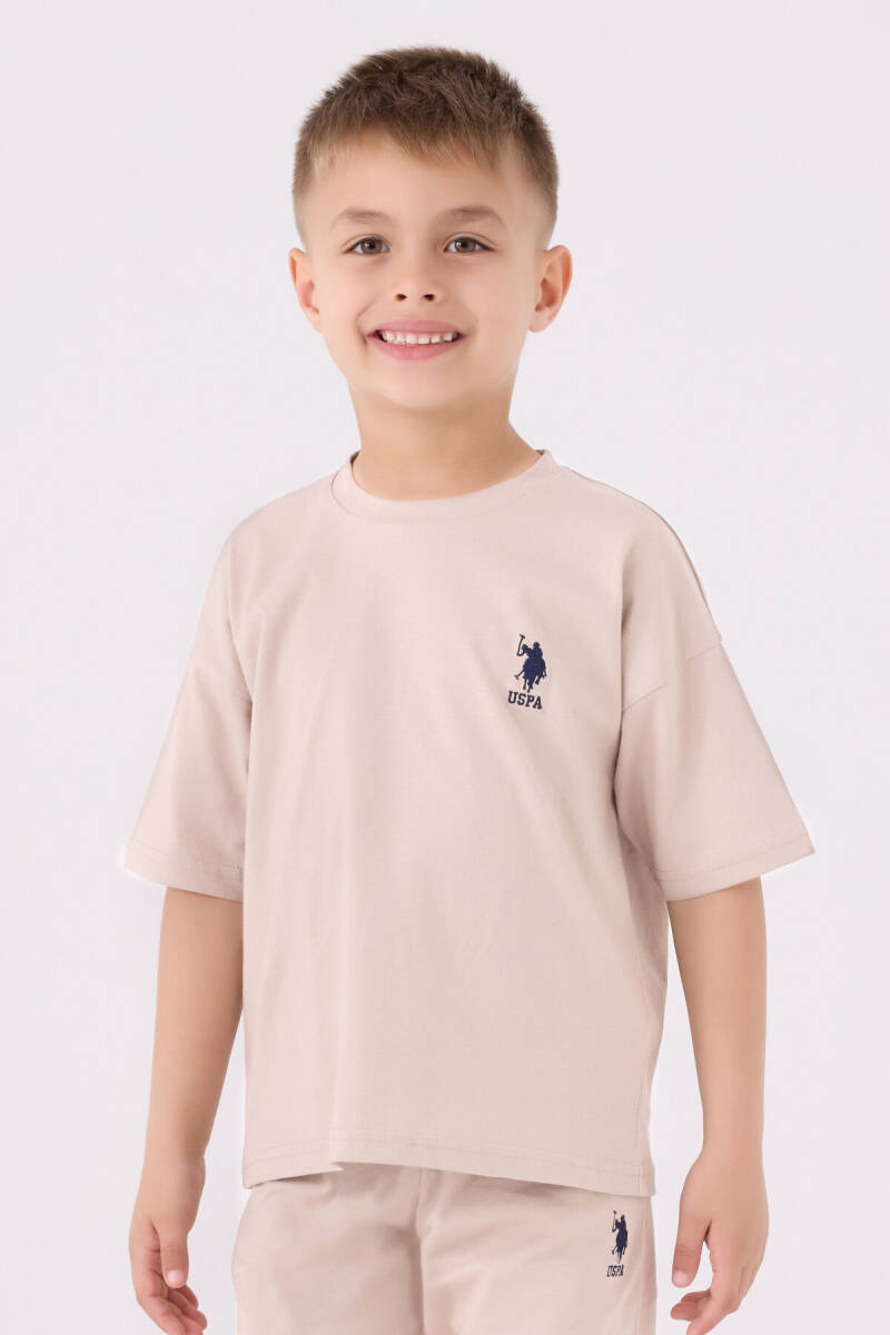 U.S. Polo Assn. Erkek Çocuk Pamuklu Bisiklet Yaka Sargı Nakışlı Yazlık Regular Fit Krem Bermuda Takım US1779-C-V39 - 2