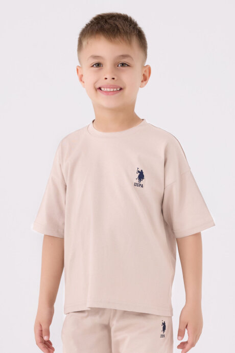 U.S. Polo Assn. Erkek Çocuk Bisiklet Yaka Sargı Nakışlı Yazlık Regular Fit Krem Bermuda Takım US1779-C-V39 - 2