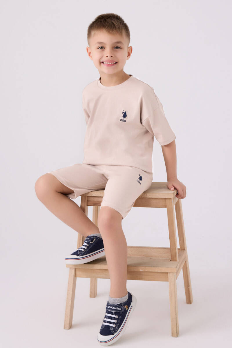 U.S. Polo Assn. Erkek Çocuk Bisiklet Yaka Sargı Nakışlı Yazlık Regular Fit Krem Bermuda Takım US1779-C-V39 - 3