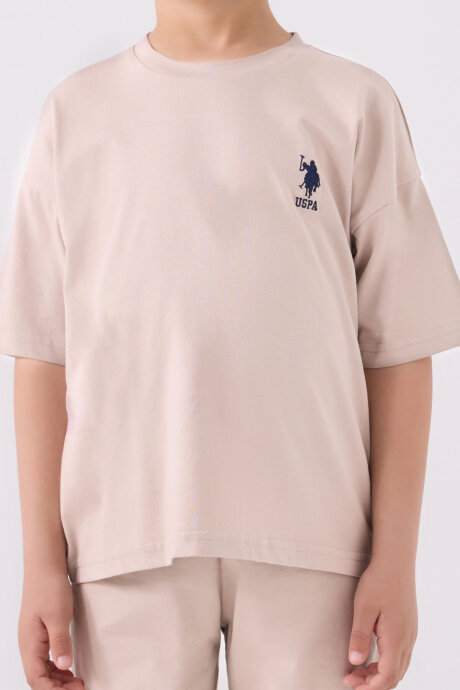 U.S. Polo Assn. Erkek Çocuk Bisiklet Yaka Sargı Nakışlı Yazlık Regular Fit Krem Bermuda Takım US1779-C-V39 - 4