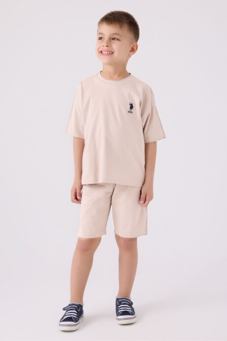 U.S. Polo Assn. Erkek Çocuk Bisiklet Yaka Sargı Nakışlı Yazlık Regular Fit Krem Bermuda Takım US1779-C-V39