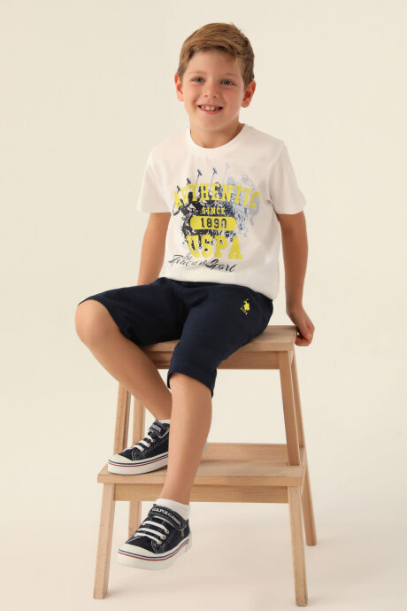 U.S. Polo Assn. Erkek Çocuk Bisiklet Yaka Pigment Baskılı Yazlık Regular Fit Krem Kapri Takım US1743-C-V1 (1)